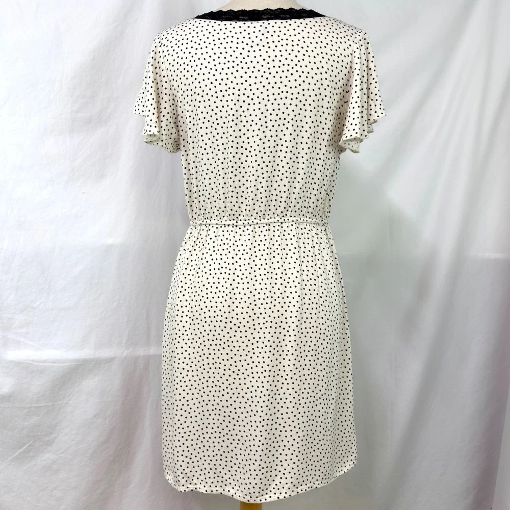 OLD NAVY Cream Black Polka Dot Lace Babydoll Empire Waist Mini Dress M Coquette